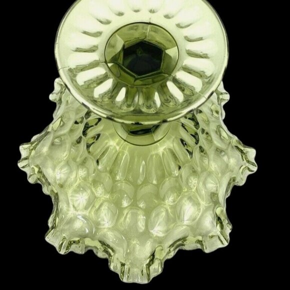Compote Candy Dish Pedestal Green Thumb Print Ruffle 7" Height Vintage - Picture 7 of 8